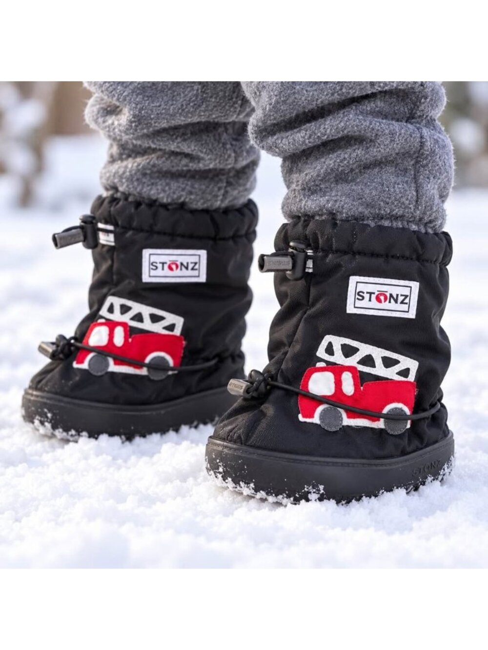 Stonz Kids Fire Truck Fleece Lined Winter Booties Size Large